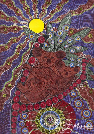 Koala & Baby Aboriginal Art Animal Dreaming A6 Gift Card Single by Mirree